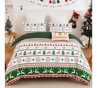 Christmas Duvet Cover Set King Size 3 Pieces Soft Microfiber Breathable Bedding Set Christmas Deer Snowflake Pattern Quilt Cover with 2 Pillowcases