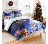 Christmas Duvet Cover Set King Size Santa Easy Care Bedding Set Candy House Tree Printed Dark Blue Quilt Set - 1 Duvet Cover 2 Pillows Style 2