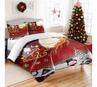 Christmas Duvet Cover Set King Size Santa Easy Care Xmas Bedding Set Christmas Reindeer Santa Claus Christmas Tree Printed King Size Dark Red Quilt Bedding Set include 1 Duvet Cover 2 Pillow