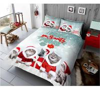 Christmas Duvet Cover Sets Bedding Set Single Size - 135x200cm Winter Snowflakes Cute Animal Cat Super Soft Anti Allergic Duvet Set, Easy Care and Breathable Microfiber Covers With 2 Pillowcase