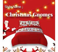 Christmas Duvet Set with Pillowcases - 3D Printed Design Soft Reversible Poly-Cotton Quilt for Comfortable and Festive Holiday Bedding (Christmas Gnomes, Single)