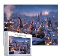 Christmas Dwarf on Snowy roof 1000 Piece Jigsaw Puzzles for Adults Starry Sky Background Art Puzzle Colorful DIY Puzzles for Home Decoration Gifts Family Puzzle Perfect for Game Nights 70×50 cm