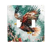 Christmas Eagle Bird Decorative Light Switch Cover Plate 2 Gang Double Toggle, Xmas Watercolor Snow Electrical Faceplate for Kitchen Bathroom, Winter Switchcover Decor