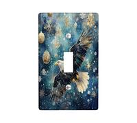 Christmas Eagle Bird Decorative Light Switch Cover Wall Plate 1 Gang Single Toggle, Luxury Snowflakes Balls Electrical Faceplate for Kitchen Bathroom Decor, Xmas Electrical Switchplate