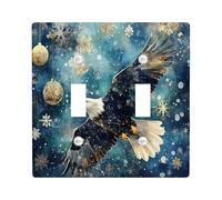 Christmas Eagle Bird Decorative Light Switch Cover Wall Plate 2 Gang Double Toggle, Luxury Snowflakes Balls Electrical Faceplate for Kitchen Bathroom Decor, Xmas Electrical Switchplate