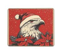 Christmas Eagle Design Mouse Pad, Red Holiday Poinsettia Pattern Stitched Edge Mousepad, Rubber Non-Slip Washable Gaming Mouse Pad for Home and Office Computer, Laptop Square 8x10 Inch