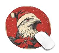 Christmas Eagle Design Mouse Pad, Red Holiday Poinsettia Pattern Stitched Edge Mousepad, Rubber Non-Slip Washable Gaming Mouse Pad for Home and Office Computer, Laptop Round 8x8 Inch