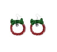 Christmas Earring for Women Dangling Red Green Statement Bow with Round Hoop Dangle Drop Earrings Piercing Hook Cute Xmas Party New Years Holiday Festival Jewelry Stocking Stuffers