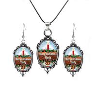 Christmas Earring Necklace Sets Snowman Bowknot Earrings Necklaces Santa Snowflake Earrings Necklaces Bell Xmas Tree Earring Set Christmas Jewelry Costume Accessories for Women, L, Acrylic, No