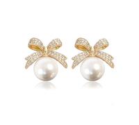Christmas Earrings,Bow Drop Pearl Earrings for Women White Gold Earings Cute Jewellery Bling Rhinestone Bow Silver Studs Jewelry Earring for Xmas Party Birthday Ladies Womens Kids Gifts Accessories