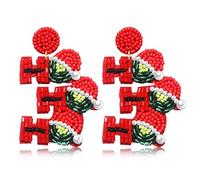 Christmas Earrings Christmas Tree Snowflake Reindeer HO HO HO Beaded Dangle Earrings Christmas Festive Holiday Party Earrings Jewelry Accessory, L, beaded, No Gemstone