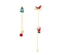 Christmas Earrings for Women - Asymmetric Santa Tree Golden Needle Long Chain Tassel Pendant Earrings, Decorations, Gifts for Women and Girls