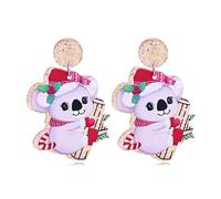 Christmas Earrings for Women Cute Acrylic Xmas Tree Santa Claus Dangle Earrings Festive Gifts Cat Koala Xmas Hat Earring Christmas Holiday Jewelry Costume Accessories, L, Metal, No Gemstone