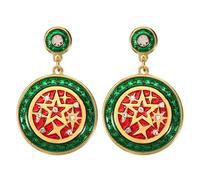 Christmas Earrings for Women,Funky Deer Horn Snowflake Crutch Snowman Christmas Tree Santa Claus Butterfly Earrings, Five Point Star Red Green Zircon Earrings, Hollow Round Jewelry Earrings, Zinc, No