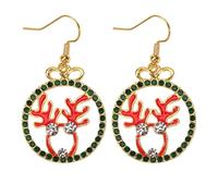Christmas Earrings for Women,Funky Deer Horn Snowflake Crutch Snowman Christmas Tree Santa Claus Butterfly Earrings, Five Point Star Red Green Zircon Earrings, Hollow Round Jewelry Earrings, Zinc, No