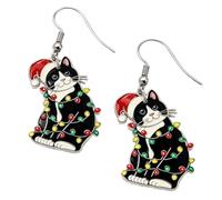 Christmas Earrings for Women Girls,Novelty Christmas Hat Cat Earrings