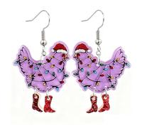 Christmas Earrings for Women Glitter Xmas Hat Hen Chicken Acrylic Drop Earring Funny Light Bulb Hippo Dog Animals Dangle Earrings Holiday Jewelry Accessories, Acrylic, No Gemstone
