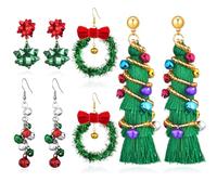 Christmas Earrings for Women Holiday Earrings Xmas Tree Candy Cane Bow Bell Light Bulbs Wreath Santa Drop Dangle Earrings Festival Jewelry Gift Accessory Bulk, Zinc, No Gemstone