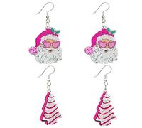 Christmas Earrings for Women Hot Pink Santa Chrsitmas Earrings Acrylic Holiday Earrings Drop Dangle Earring Party Jewelry Gift