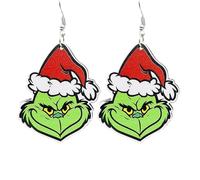 Christmas Earrings for Women Kids Girls Christmas Green Elf Themed Pierced Hook Drop Wooden Earrings Novelty Ear Accessories for Holiday Parties and Daily Wear