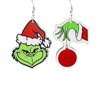 Christmas Earrings for Women Kids Girls Christmas Green Elf Themed Pierced Hook Drop Wooden Earrings Novelty Ear Accessories for Holiday Parties and Daily Wear