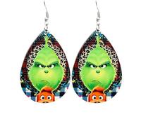 Christmas Earrings for Women Kids Girls Christmas Green Elf Themed Pierced Hook Drop Wooden Earrings Novelty Ear Accessories for Holiday Parties and Daily Wear