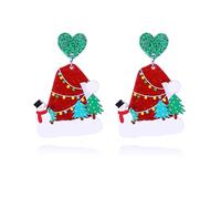 Christmas Earrings for Women Red and Green Sparkle Christmas Tree Sweater Elk Circular Disc Dangle Stud Earrings Dangling Xmas Jewelry for Women, L, Acrylic, No Gemstone