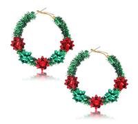 Christmas Earrings for Women Red Green Christmas Hoop Earrings Holiday Earrings MERRY HOHOHO Christmas Bow Earrings Christmas Accessories Sweater Outfits Jewelry Gifts, Zinc, No Gemstone