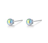 Christmas Earrings Gift, 925 Sterling Silver Women Stud Earrings, Crystal Aurora Borealis Ball Rainbow Blue Pink Silver