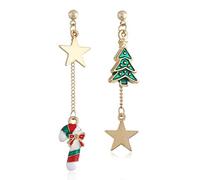 Christmas Earrings, Gold Christmas Tree And Cane With Star Decoration Design Asymmetrical Earring Fashion Jewellery For Women Excellent Durable
