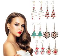 Christmas Earrings Set, 6 Pairs Featuring Christmas Tree, Bell, Snowman, Snowflake Styles, Ideal for Holiday Gatherings & Occasions, Festive & Varied Designs