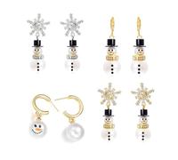 Christmas Earrings Sturdy Alloy Materials Gifting Decoration With Snowflake And Snowman Designs For Adults 4 Pieces Alloy Earrings