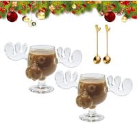 Christmas Eggnog Moose Mug, 200ml Coffee Glass, Safe Packaging, Vacation Movie Acrylic Clear Mug (2PCS)