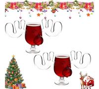 Christmas Eggnog Moose Mug, 8oz Holiday Elk Goblet with Antlers for Festive Sipping (2 PCS)