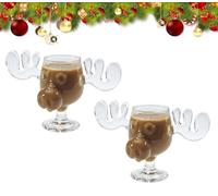Christmas Eggnog Moose Mug, Christmas Elk Glasses National Christmas Holiday, Xmas Vacation Movie Moose Glass, Glass Safe Packaging, 240ml Clear Coffee Mugs Gifts for Family Friends Party（2pcs