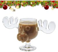 Christmas Eggnog Moose Mug, Christmas Elk Glasses National Christmas Holiday, Xmas Vacation Movie Moose Glass, Glass Safe Packaging, 240ml Clear Coffee Mugs Gifts for Family Friends Party（1pcs