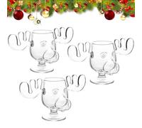 Christmas Eggnog Moose Mug, Christmas Vacation Moose Mugs, Xmas Vacation Movie Moose Glass, Safe Packaging Clear 240ml 8OZ Coffee Mugs Gifts for Family Friends (3 Pcs)