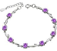 Christmas Elegant Bracelet for Women, Adjustable Open Bangle Fashion Jewelry, Romantic Gift for Girlfriend on Valentine's Day and Anniversary (Stainless Steel) (Purple-e,17+3cm)