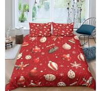 Christmas Elements King Size Duvet Cover Sets 230x220 cm Snowflakes Bedding Set Red Microfiber Hypoallergenic Quilt Cover with Zipper Closure and 2 Pillowcases for Teens and Adults a.382