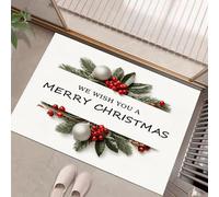 Christmas Elements Washable Door Mats Indoor, Simple Leaves Mat Absorbent Non-Slip Low Profile Doormat For Entrance, Inside, Kitchen, Front Back Door, Pets Dogs- 50 X 80 Cm, White
