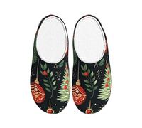 Christmas Elements Women's Slippers Flannel House Slippers for Men Xmas Tree Non-Slip Warm Winter Shoes for Indoor Outdoor UK 6-7