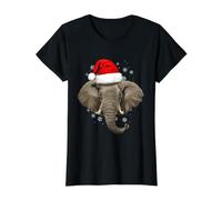 Christmas Elephant Santa Clause Tusker Xmas Navidad Holiday Value Graphic T-Shirt, Women, Black, M