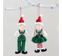Christmas Elf 2Pcs Male and Female Hanging Christmas Plush with Cheerful Faces Plush Toys in Festive Outfits for Tree Home Decor, 8x3.5 Inch, Xmas Decor