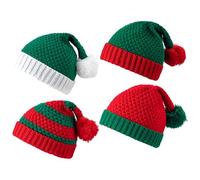 Christmas Elf Beanie for Adults and Kids - Knitted Santa Hat With Pom Pom, Funny Novelty Xmas Cap, Warm Woolly Holiday Festive Party Hats (4PCS)