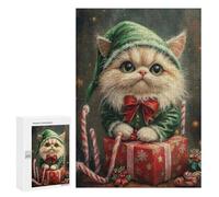 Christmas Elf Cat with Presents Puzzle 1000 Teile Schwer Puzzle Spielzeug Lernspiel Impossible Herausforderungsspielzeug Für Erwachsene Kinder 300 PCS