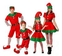 Christmas Elf Cosplay Costume Clothes Set for Parents-child Santa's Helper Cosplay Sets 2025 Christmas Elf Outfit for Holiday Party