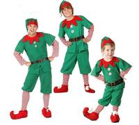Christmas Elf Costume Clothes for Parents-Child Santa Cosplay Outfit with Elf Hat Belt Striped Socks Festive Outfit Xmas Costume