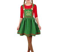 Christmas Elf Costume - Fancy Dress for Adults, Carnival Role Playing Xmas Outfit - Includes Green Top, Red Pants, Hat, Socks, Shoe Covers for Men, Size L (girl-100)