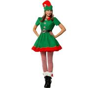 Christmas Elf Costume for Family Christmas Costume Fancy Dress Short Sleeve Dress Pants over the Kneel with Hat Belt and Socks (Women, L, A-Women)