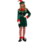 Christmas Elf Costume for Family Christmas Costume Fancy Dress Short Sleeve Dress Pants over the Kneel with Hat Belt and Socks